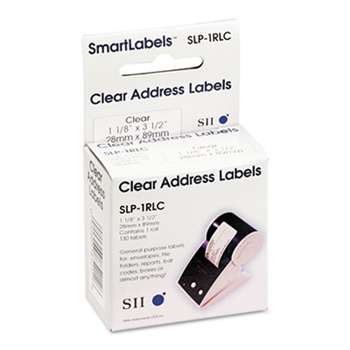 Seiko SLP1RLC Self-Adhesive Address Labels, 1-1/8 x 3-1/2, Clear, 130/Box