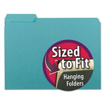 SMEAD MANUFACTURING CO. Interior File Folders, 1/3 Cut Top Tab, Letter, Aqua, 100/Box