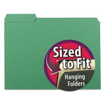 SMEAD MANUFACTURING CO. Interior File Folders, 1/3 Cut Top Tab, Letter, Green, 100/Box