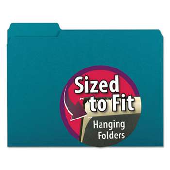 SMEAD MANUFACTURING CO. Interior File Folders, 1/3 Cut Top Tab, Letter, Teal 100/Box