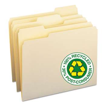 SMEAD MANUFACTURING CO. 100% Recycled File Folders, 1/3 Cut, One-Ply Top Tab, Letter, Manila, 100/Box