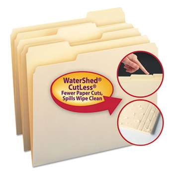 SMEAD MANUFACTURING CO. WaterShed/CutLess File Folders, 1/3 Cut Top Tab, Letter, Manila, 100/Box