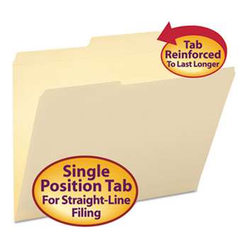 SMEAD MANUFACTURING CO. Guide Height Folder, 2/5 Cut Right, Two-Ply Tab, Letter, Manila, 100/Box