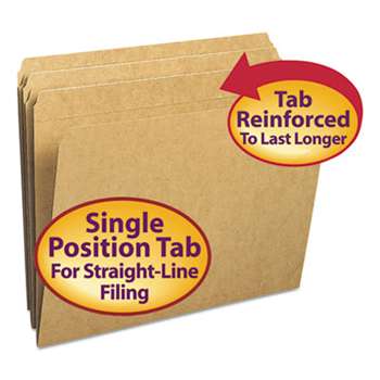 SMEAD MANUFACTURING CO. Kraft File Folders, Straight Cut, Reinforced Top Tab, Letter, Kraft, 100/Box