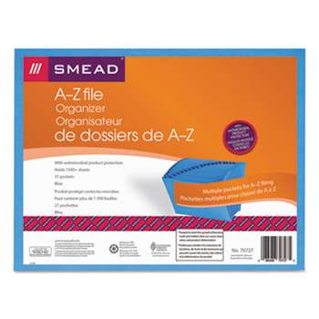 SMEAD MANUFACTURING CO. Antimicrobial A-Z Expanding File, 21 Pockets, Letter, Blue