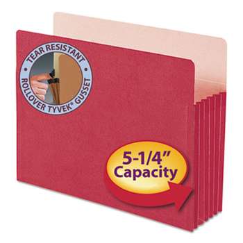 SMEAD MANUFACTURING CO. 5 1/4" Exp Colored File Pocket, Straight Tab, Letter, Red