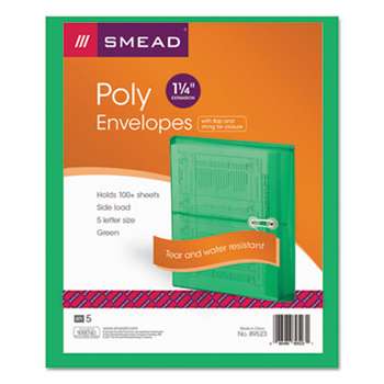 SMEAD MANUFACTURING CO. Poly String & Button Booklet Envelope, 9 3/4 x 11 5/8 x 1 1/4, Green, 5/Pack
