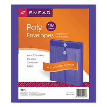 SMEAD MANUFACTURING CO. Poly String & Button Envelope, 9 3/4 x 11 5/8 x 1 1/4, Purple, 5/Pack