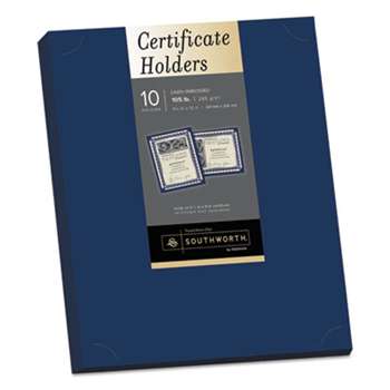 SOUTHWORTH CO. Certificate Holder, Navy, 105lb Linen Stock, 12 x 9 1/2, 10/Pack