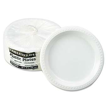 TABLEMATE PRODUCTS, CO. Plastic Dinnerware, Plates, 10 1/4" dia, White, 125/Pack