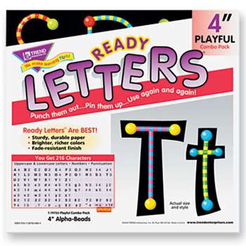 TREND ENTERPRISES, INC. Ready Letters Alpha-Beads Letter Combo Pack, Black,Multiple Colors, 4"h, 216/Set