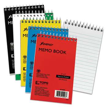 AMPAD/DIV. OF AMERCN PD&PPR Wirebound Pocket Memo Book, Narrow, 5 x 3, White, 50 Sheets