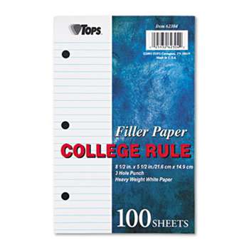 TOPS BUSINESS FORMS Filler Paper, 3H, 20 lb, 5 1/2 x 8 1/2, College Rule, White, 100 Sheets/Pack