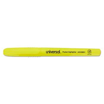 UNIVERSAL OFFICE PRODUCTS Pocket Clip Highlighter, Chisel Tip, Fluorescent Yellow Ink, Dozen
