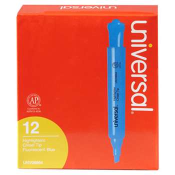 UNIVERSAL OFFICE PRODUCTS Desk Highlighter, Chisel Tip, Fluorescent Blue, Dozen