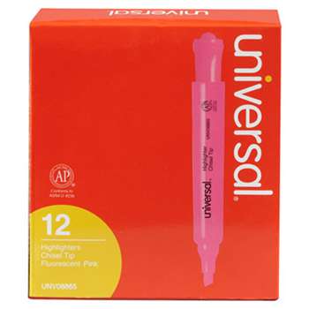 UNIVERSAL OFFICE PRODUCTS Desk Highlighter, Chisel Tip, Fluorescent Pink, Dozen