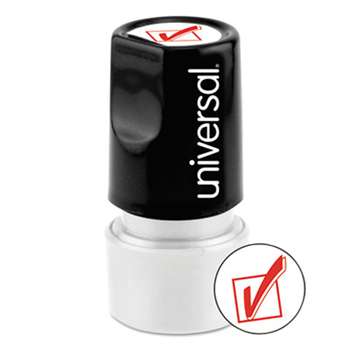 UNIVERSAL OFFICE PRODUCTS Round Message Stamp, CHECK MARK, Pre-Inked/Re-Inkable, Red