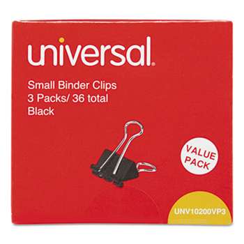 UNIVERSAL OFFICE PRODUCTS Small Binder Clips, 3/8" Capacity, 3/4" Wide, Black, 36/Box