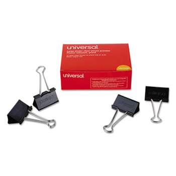 UNIVERSAL OFFICE PRODUCTS Large Binder Clips, 1" Capacity, 2" Wide, Black, 12/Box