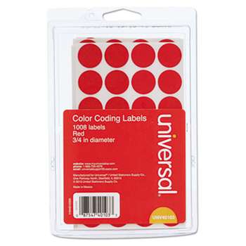 UNIVERSAL OFFICE PRODUCTS Self-Adhesive Removable Color-Coding Labels, 3/4" dia, Red, 1008/Pack