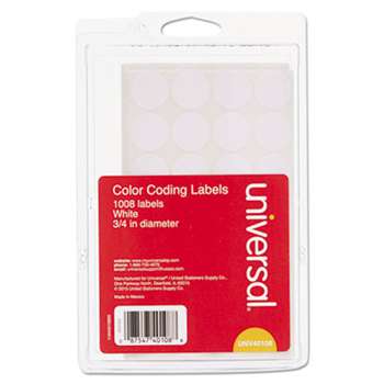 UNIVERSAL OFFICE PRODUCTS Self-Adhesive Removable Color-Coding Labels, 3/4" dia, White, 1008/Pack
