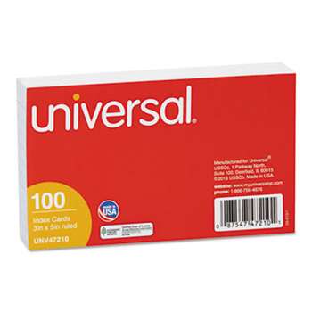 UNIVERSAL OFFICE PRODUCTS Ruled Index Cards, 3 x 5, White, 100/Pack