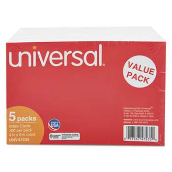 UNIVERSAL OFFICE PRODUCTS Ruled Index Cards, 4 x 6, White, 500/Pack