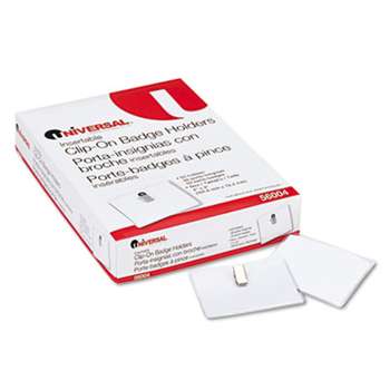 UNIVERSAL OFFICE PRODUCTS Clear Badge Holders w/Garment-Safe Clips, 3 x 4, White Inserts, 50/Box