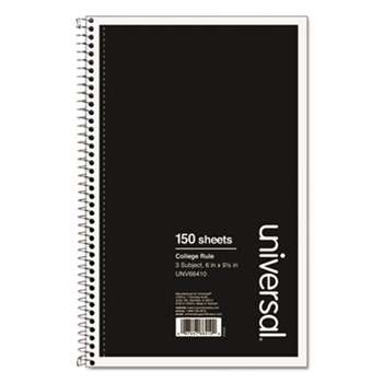 UNIVERSAL OFFICE PRODUCTS 3 Sub. Wirebound Notebook, 9 1/2 x 6, College Rule, 120 Sheets, Black Cover