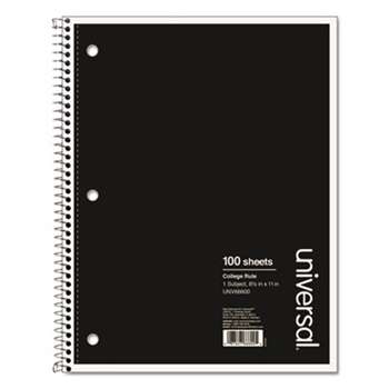 UNIVERSAL OFFICE PRODUCTS 1 Sub. Wirebound Notebook, 11 x 8 1/2, College Rule, 100 Sheets, Black Cover