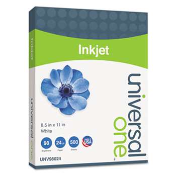 UNIVERSAL OFFICE PRODUCTS Inkjet Paper, 98 Brightness, 24lb, 8-1/2 x 11, White, 500 Sheets/Ream