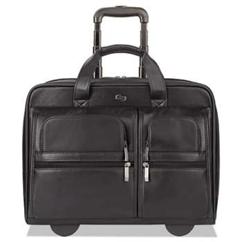 UNITED STATES LUGGAGE Classic Leather Rolling Case, 15.6", 16 7/10" x 7" x 13", Black