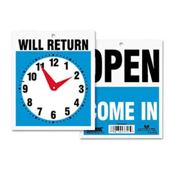 U. S. STAMP & SIGN Double-Sided Open/Will Return Sign w/Clock Hands, Plastic, 7 1/2 x 9