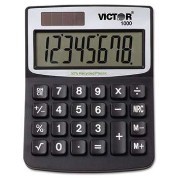 VICTOR TECHNOLOGIES 1000 Minidesk Calculator, Solar/Battery, 8-Digit LCD