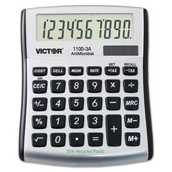 VICTOR TECHNOLOGIES 1100-3A Antimicrobial Compact Desktop Calculator, 10-Digit LCD