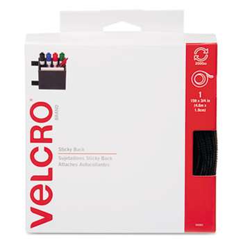 VELCRO USA, INC. Sticky-Back Hook and Loop Fastener Tape with Dispenser, 3/4 x 15 ft. Roll, Black