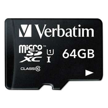 VERBATIM CORPORATION microSDXC Memory Card with SD Adapter, Class 10, 64GB