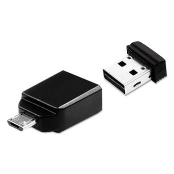 VERBATIM CORPORATION Store 'n' Stay Nano USB Flash Drive with USB OTG Micro Adapter, 16GB, Black