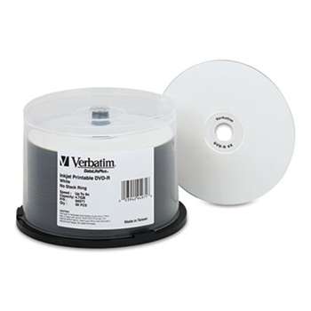 VERBATIM CORPORATION DVD-R Discs 4.7GB 8X DataLifePlus White Inkjet Printable, 50/PK Spindle