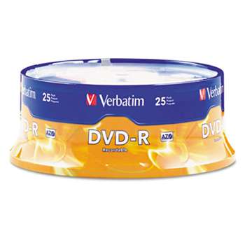 VERBATIM CORPORATION DVD-R Discs, 4.7GB, 16x, Spindle, Matte Silver, 25/Pack