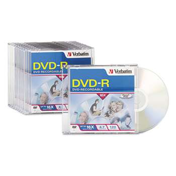 VERBATIM CORPORATION DVD-R Discs, 4.7GB, 16x, w/Slim Jewel Cases, 10/Pack