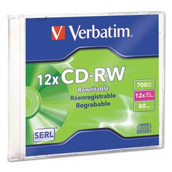 VERBATIM CORPORATION CD-RW, 700MB, 4X-12X High Speed, Branded Surface, 1/PK Slim Case