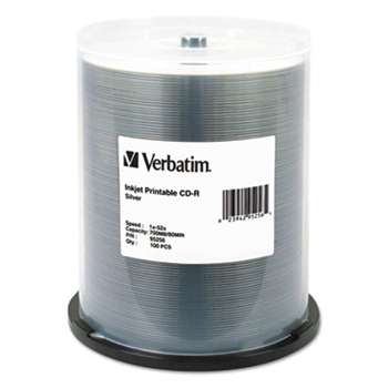 VERBATIM CORPORATION CD-R, 700MB, 52X, Silver Inkjet Printable, 100/PK Spindle