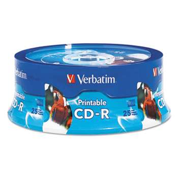 VERBATIM CORPORATION CD-R, 700MB, 52X, White Inkjet Printable, Hub Printable, 25/PK Branded Spindle