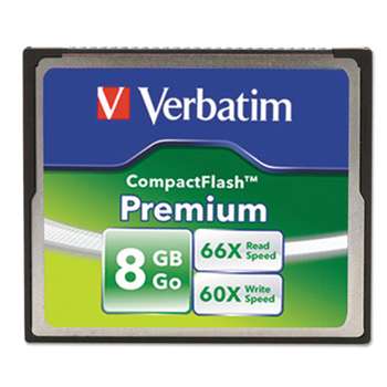 VERBATIM CORPORATION Premium CompactFlash Memory Card, 8GB, 66X Read Speed/60X Write Speed