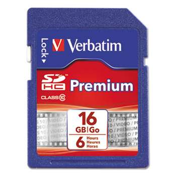 VERBATIM CORPORATION Premium SDHC Memory Card, Class 10, 16GB