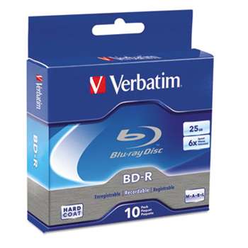 VERBATIM CORPORATION BD-R Blu-Ray Disc, 25GB, 6x, 10/Pk