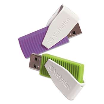 VERBATIM CORPORATION Store 'n' Go Swivel USB 2.0 Flash Drive, 16GB, Green/Violet, 2/Pack
