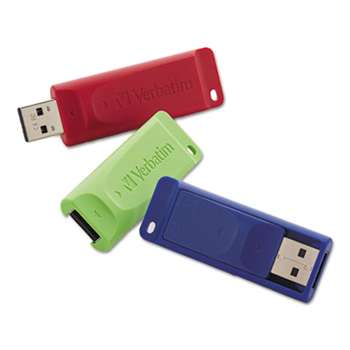 VERBATIM CORPORATION Store 'n' Go USB 2.0 Flash Drive, 8GB, Blue/Green/Red, 3/Pack