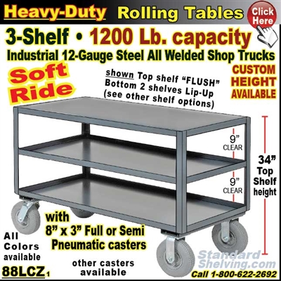 88LCZ / Heavy Duty 3-Shelf Soft-Ride Cart